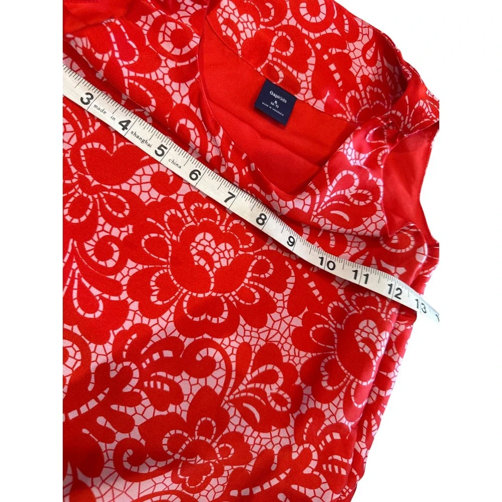 Gap Kids Floral Pink/Red Silky+Lace Hem Sleeveless Dress Girls Size 6-7